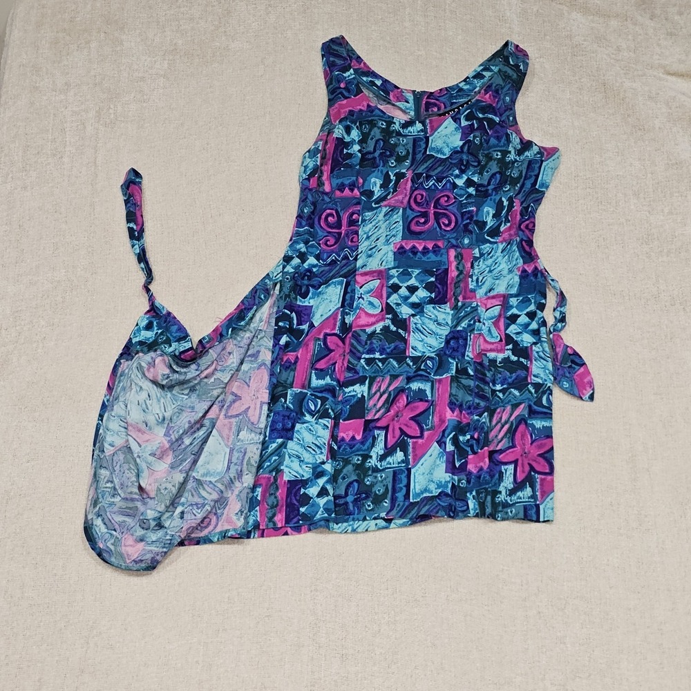 Vintage Rampage Tropical Hawaiian Print Sleeveless Bodycon Faux Wrap Dress Sz M - Picture 3 of 8